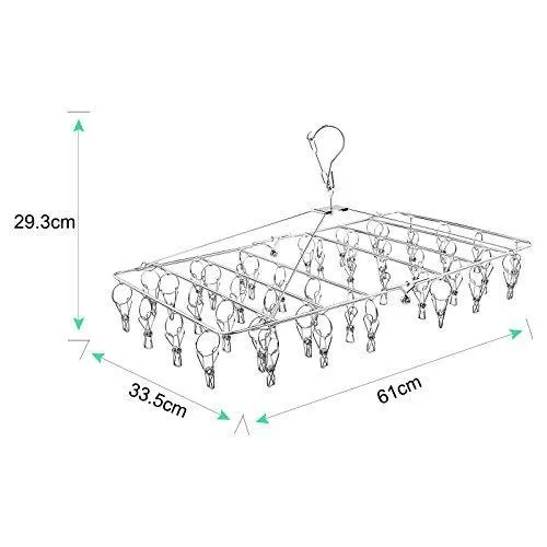 Rosefray Laundry Clothesline Hanging Rack for Drying, Sturdy 44 Clips,Handy Cloth Drying Hanger, Store Hats, Caps and Visors