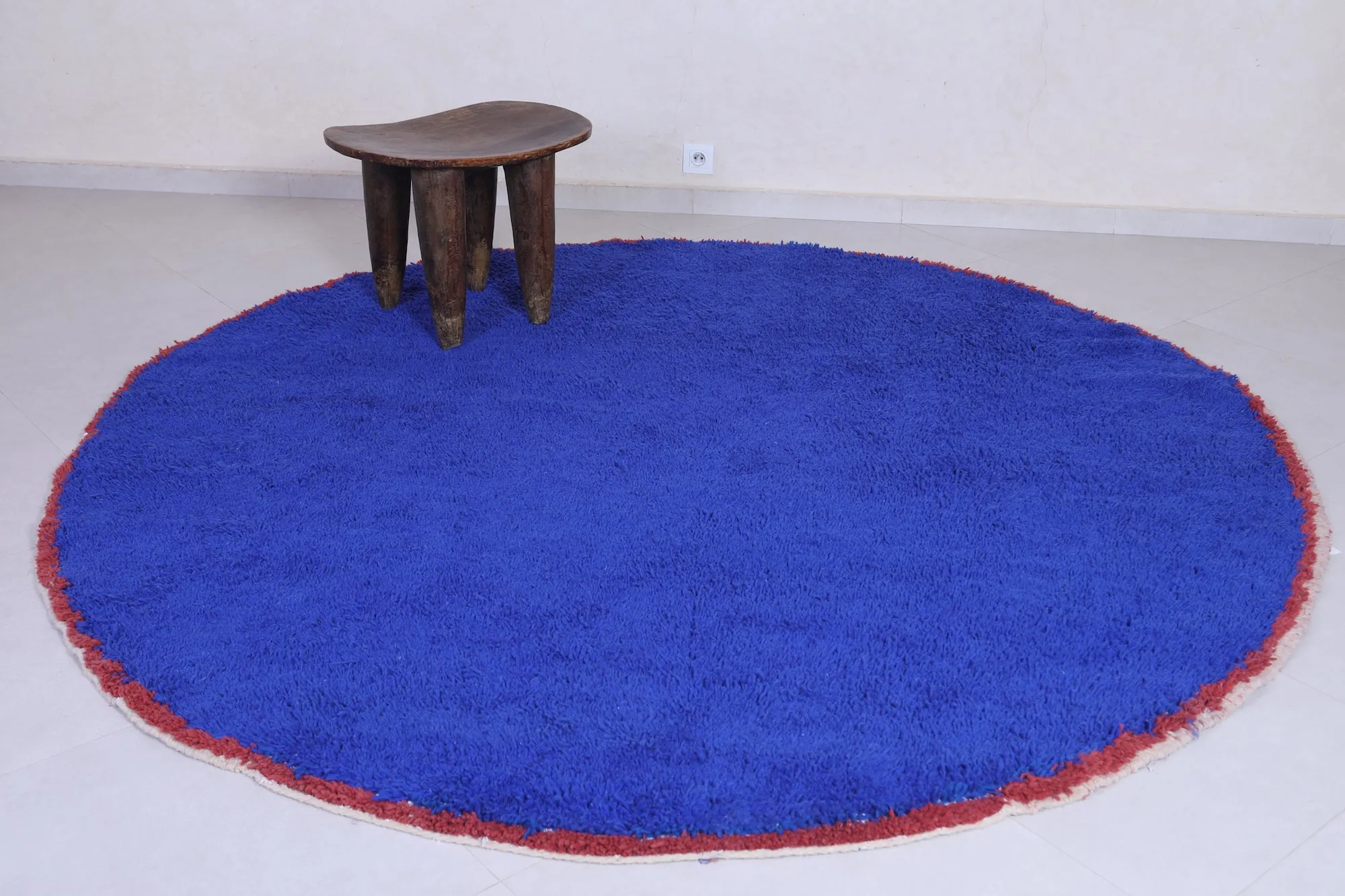 Round berber handmade rug - custom blue wool rug