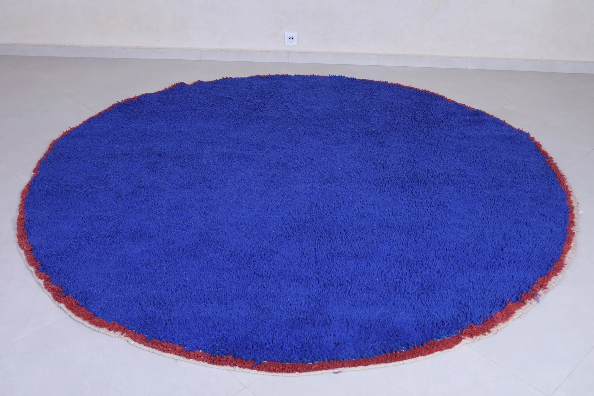 Round berber handmade rug - custom blue wool rug