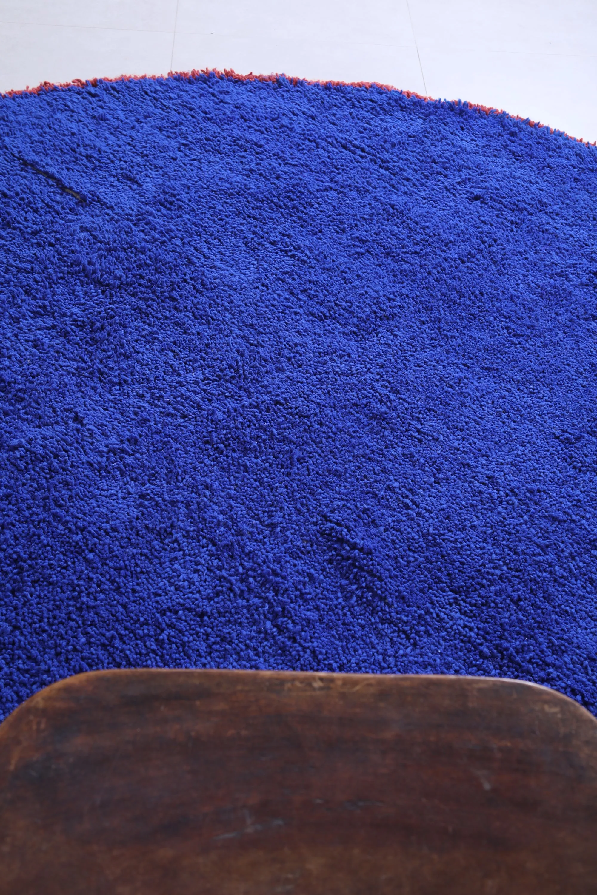 Round berber handmade rug - custom blue wool rug
