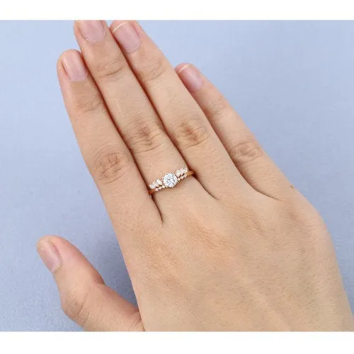 Round Vintage Moissanite Marquise cut Wedding Band Rose Gold engagement band Women half eternity band promise ring anniversary band ring