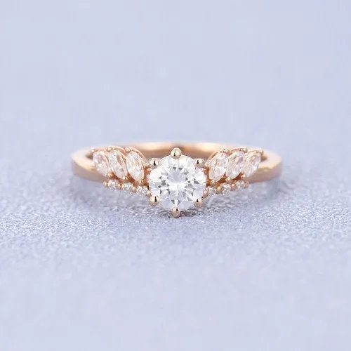 Round Vintage Moissanite Marquise cut Wedding Band Rose Gold engagement band Women half eternity band promise ring anniversary band ring