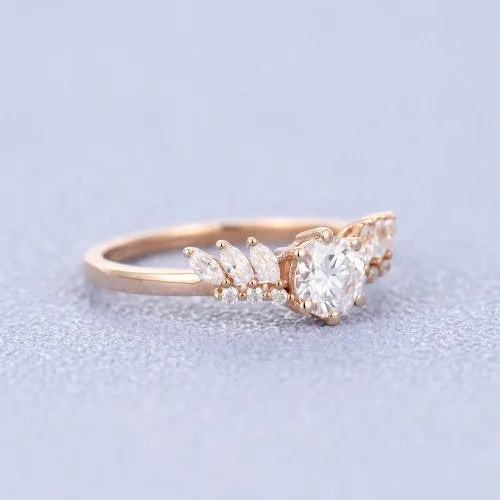 Round Vintage Moissanite Marquise cut Wedding Band Rose Gold engagement band Women half eternity band promise ring anniversary band ring