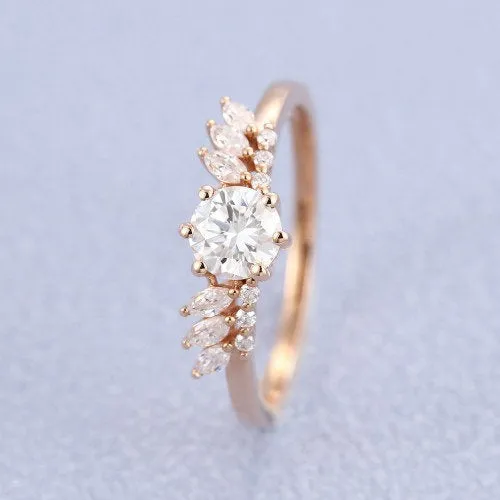 Round Vintage Moissanite Marquise cut Wedding Band Rose Gold engagement band Women half eternity band promise ring anniversary band ring