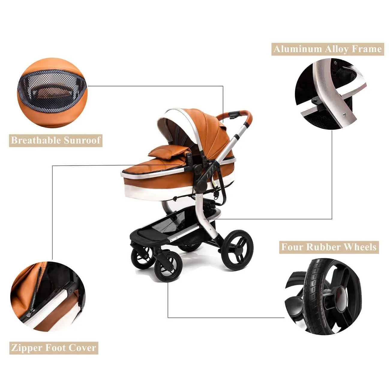 Royal Brown Upgraded Luxury 3-in-1 Baby Stroller & Car Seat