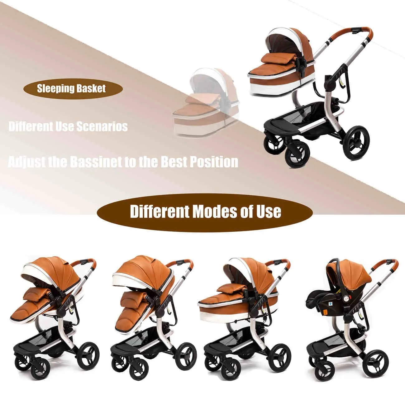 Royal Brown Upgraded Luxury 3-in-1 Baby Stroller & Car Seat