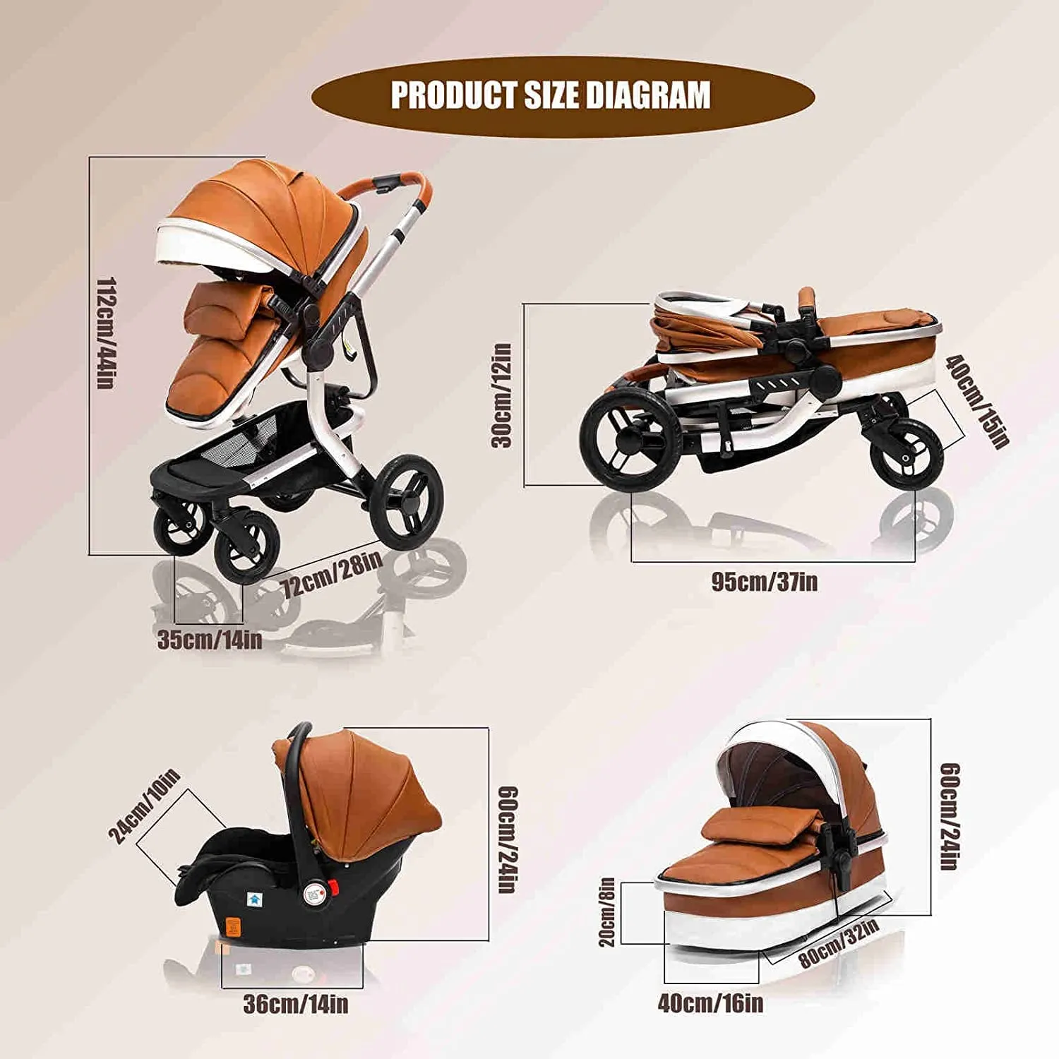 Royal Brown Upgraded Luxury 3-in-1 Baby Stroller & Car Seat