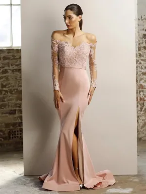 Roycebridal Long Sleeves Lace Prom Dress Off the Shoulder Bridesmaid Dress