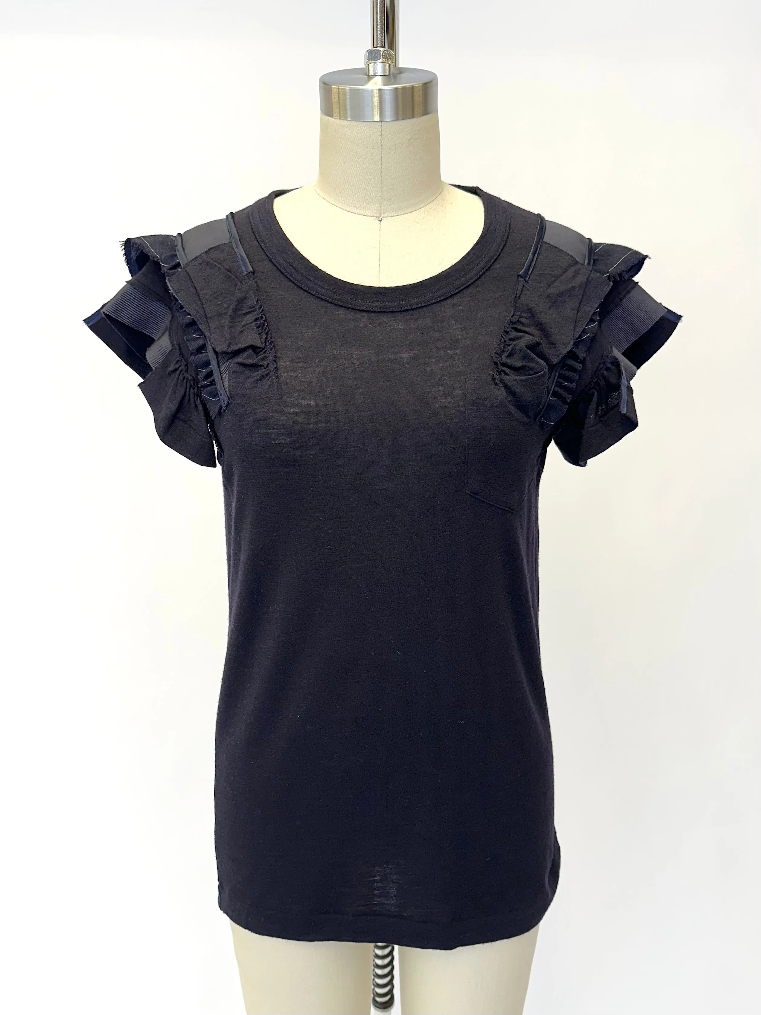 Sacai 1709 Wool Ruffle Trim Top
