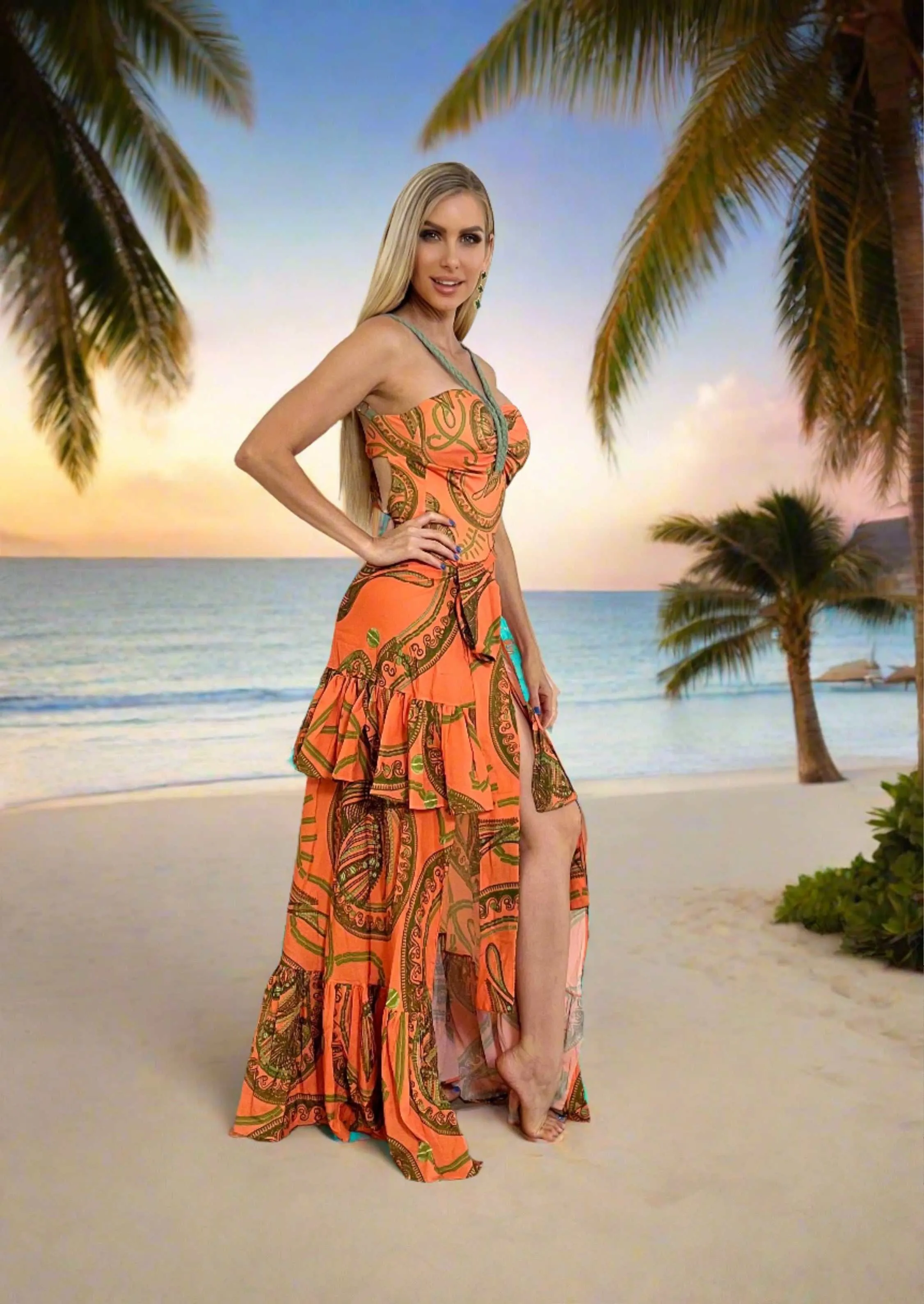 Saint-Tropez Cover-Up – Luxury Resortwear 2025 (Orange & Green)
