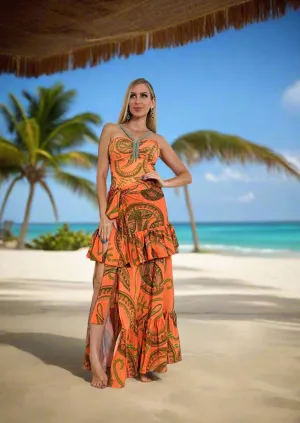 Saint-Tropez Cover-Up – Luxury Resortwear 2025 (Orange & Green)