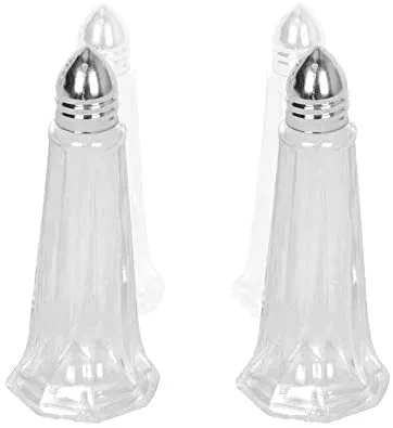 Salt and Pepper Shakers 1 Oz, Tall Silver Cap, Glass Mini Kitchen Utensil 2 Pc