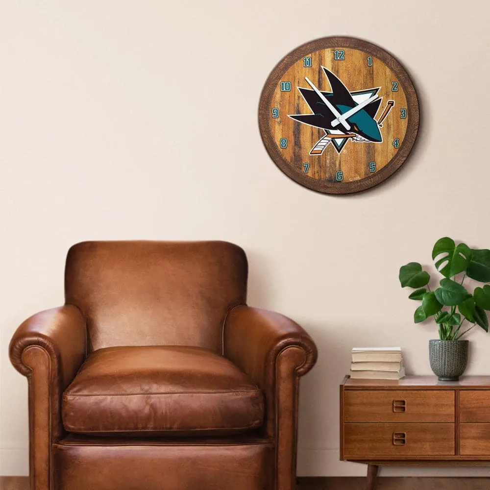 San Jose Sharks: "Faux" Barrel Top Wall Clock