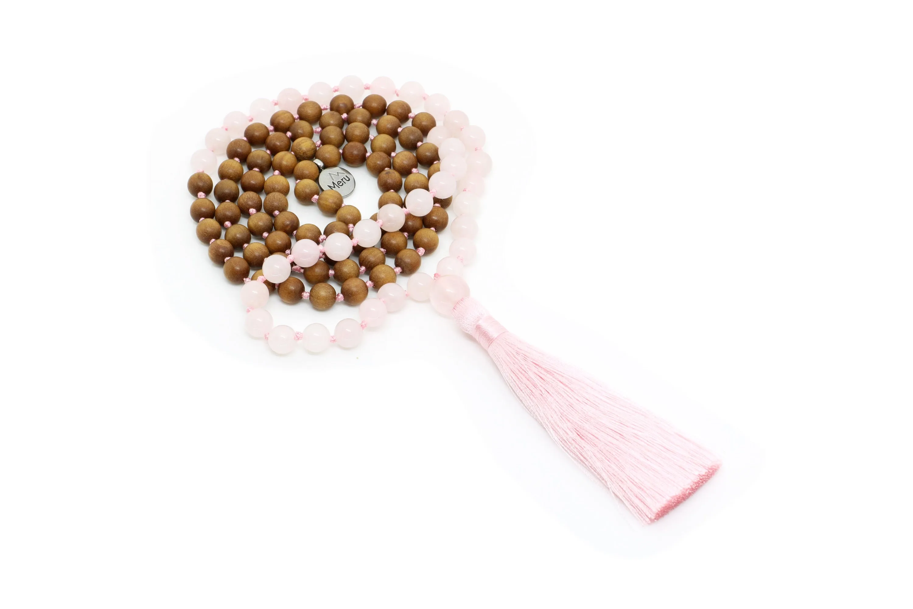 Sandalwood & Rose Quartz Mala Beads Necklace - "I am Absolute Love"
