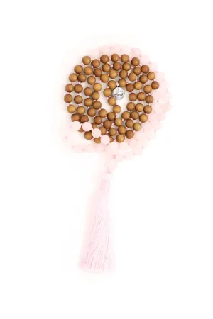 Sandalwood & Rose Quartz Mala Beads Necklace - "I am Absolute Love"
