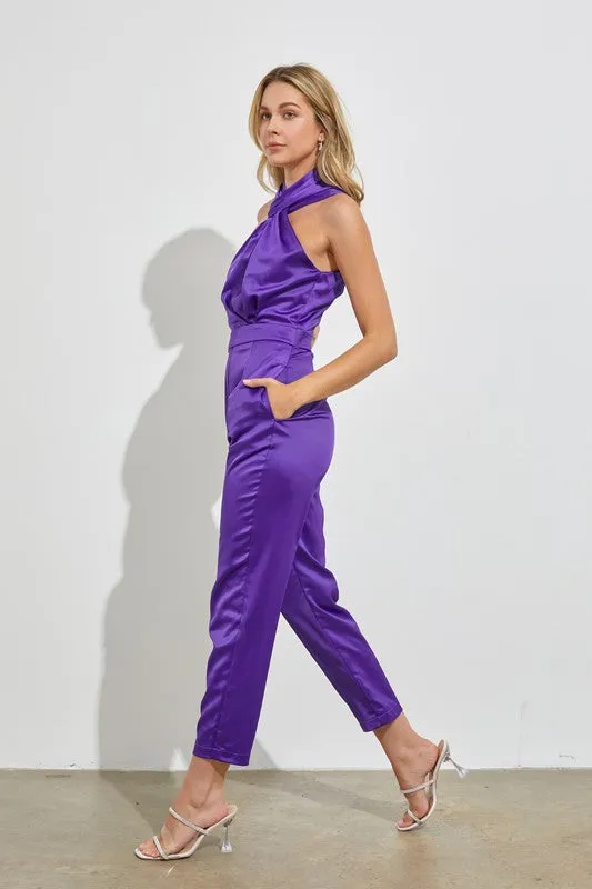 Sassy Satin Halter Jumpsuit