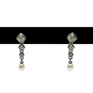 SCOTT KAY Sterling Silver Diamond & Freshwater Pearl Drop Earrings