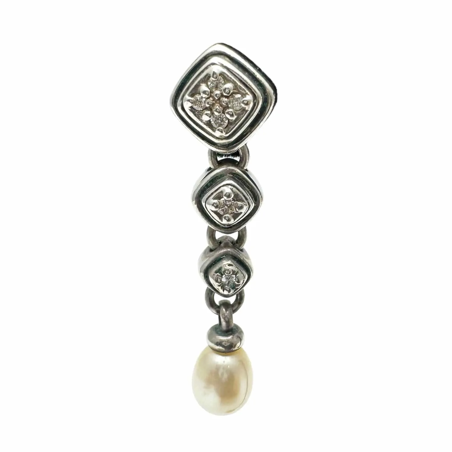 SCOTT KAY Sterling Silver Diamond & Freshwater Pearl Drop Earrings