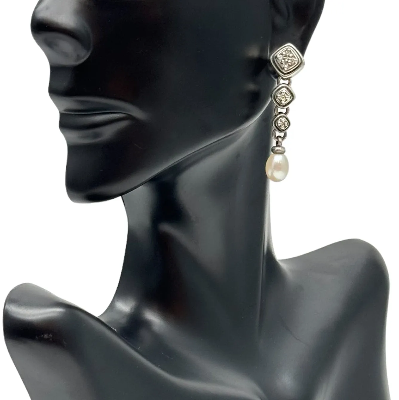 SCOTT KAY Sterling Silver Diamond & Freshwater Pearl Drop Earrings