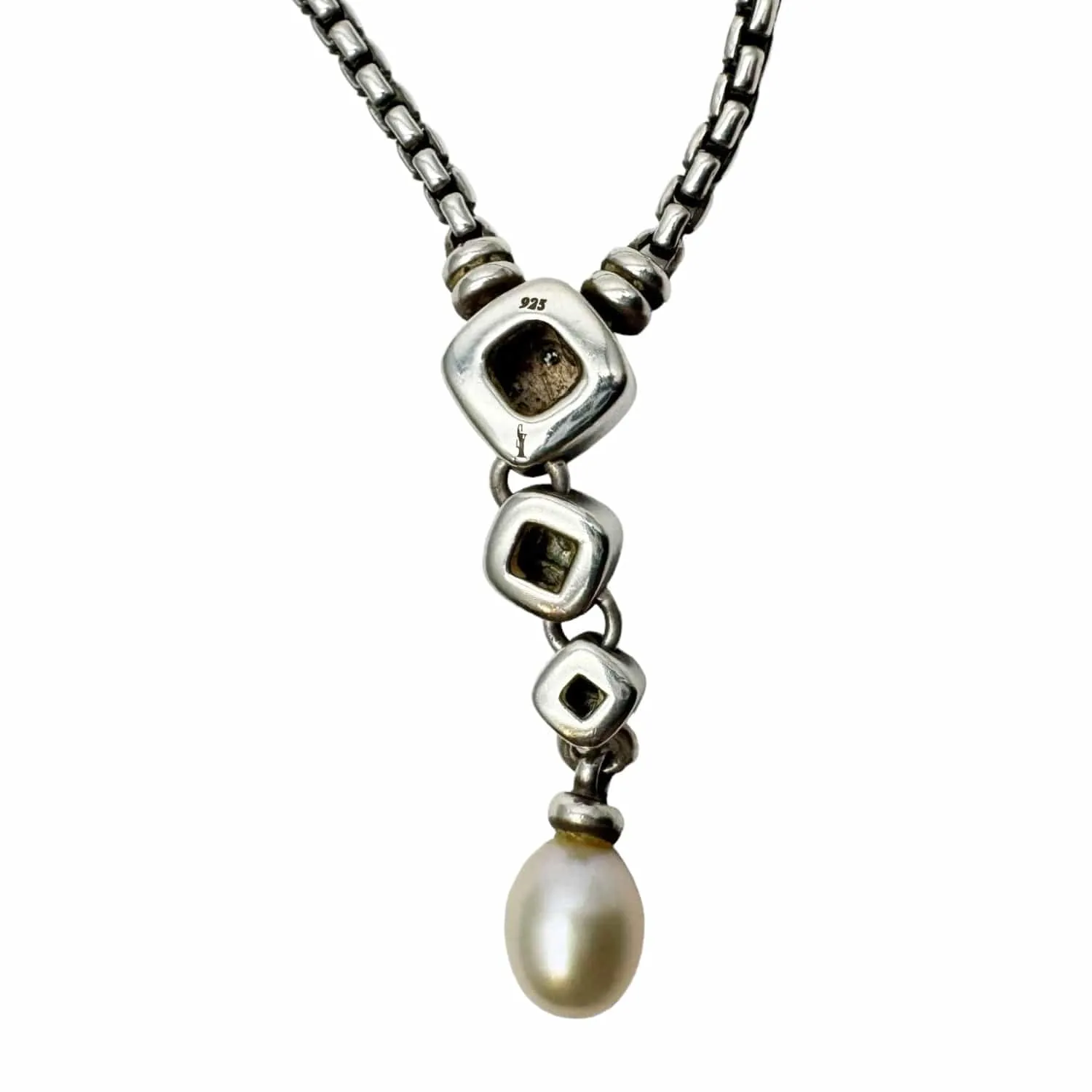 SCOTT KAY Sterling Silver Diamond & Freshwater Pearl Drop Necklace