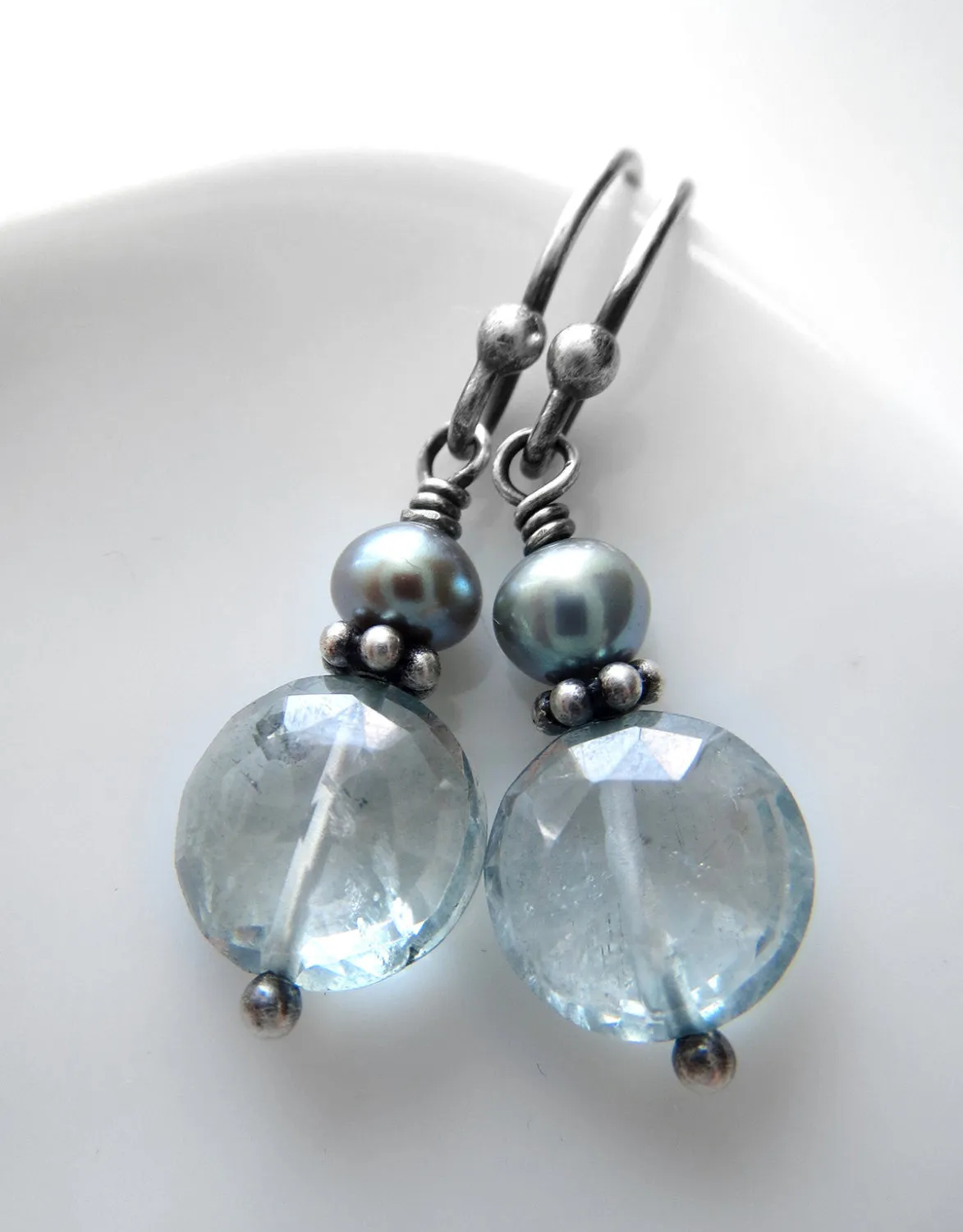 Seafoam Green Quartz Gemstone and Pearl Earrings
