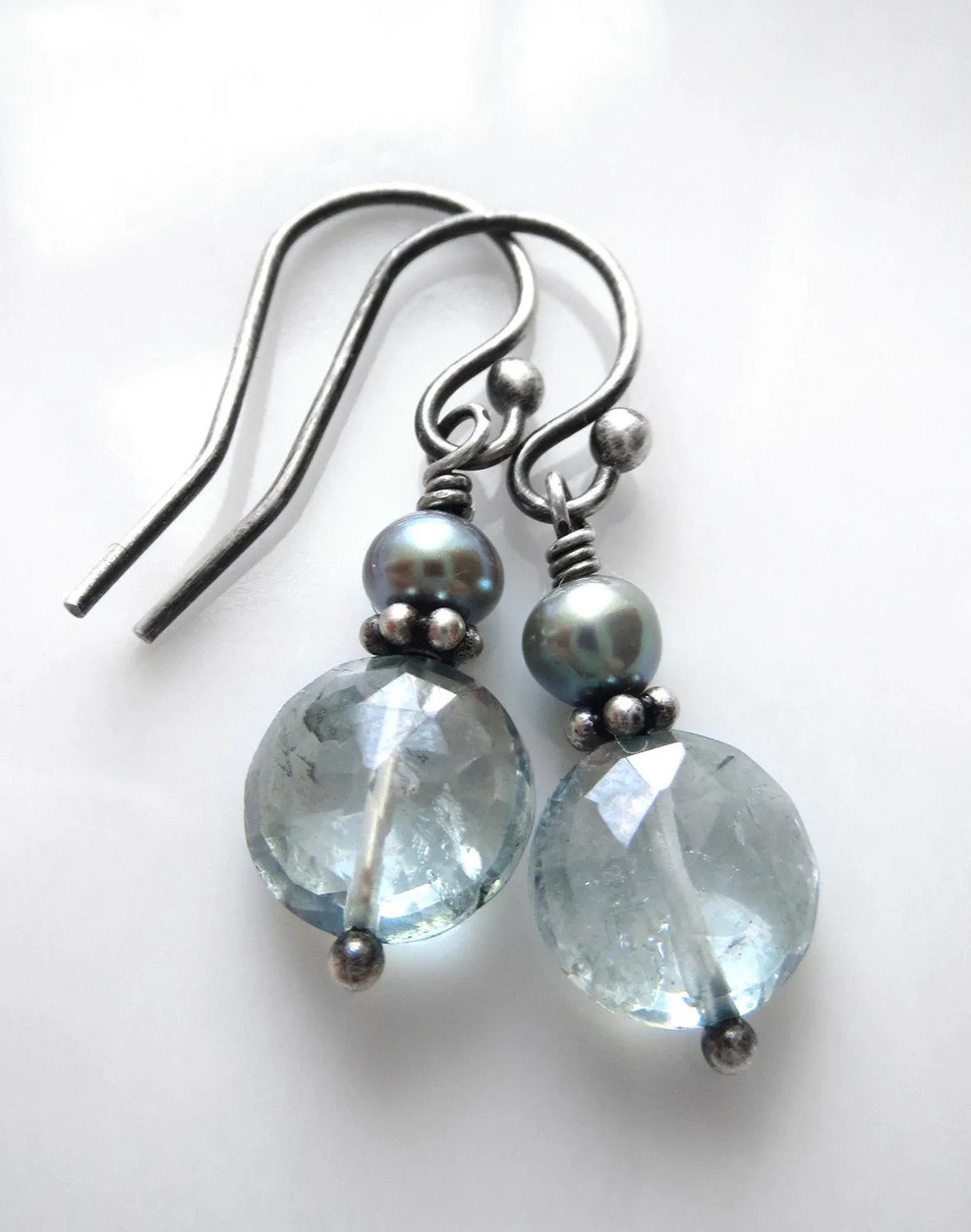 Seafoam Green Quartz Gemstone and Pearl Earrings