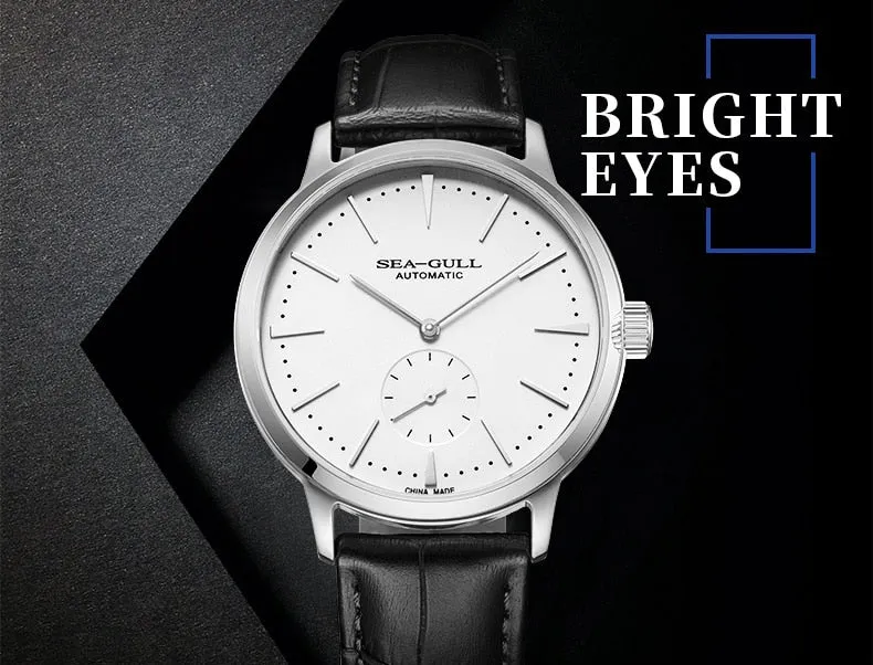 Seagull automatic mechanical watch with seconds sub dial at 6o'clock. 40mm diameter 10mm thickness. Calibre : ST17 Model 819.12.6075 (white) 819.22.6075 (Brown)
