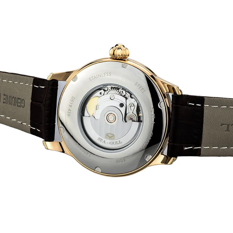 Seagull  Gold Tone Black Dial 3 Hands Men's Automatic Dress Watch Sapphire Crystal D519.436