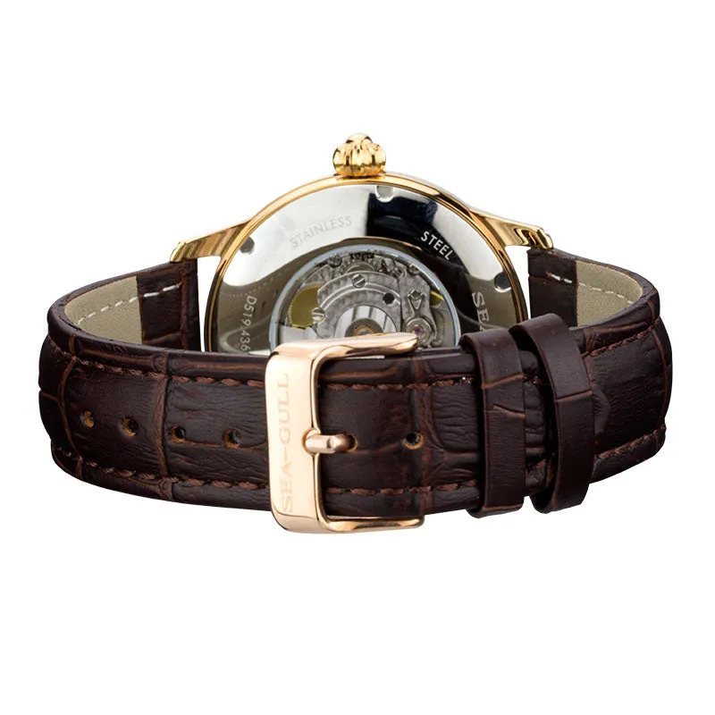 Seagull  Gold Tone Black Dial 3 Hands Men's Automatic Dress Watch Sapphire Crystal D519.436