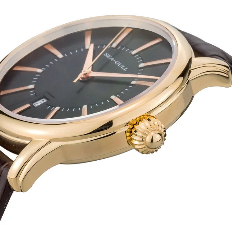 Seagull  Gold Tone Black Dial 3 Hands Men's Automatic Dress Watch Sapphire Crystal D519.436