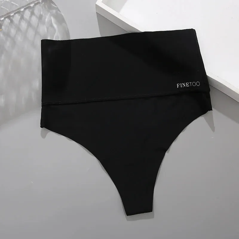 Seamless High Waist Women's Thong - Black Abdomen Hip Lift Briefs for Body Shaping and Comfortable Underwear