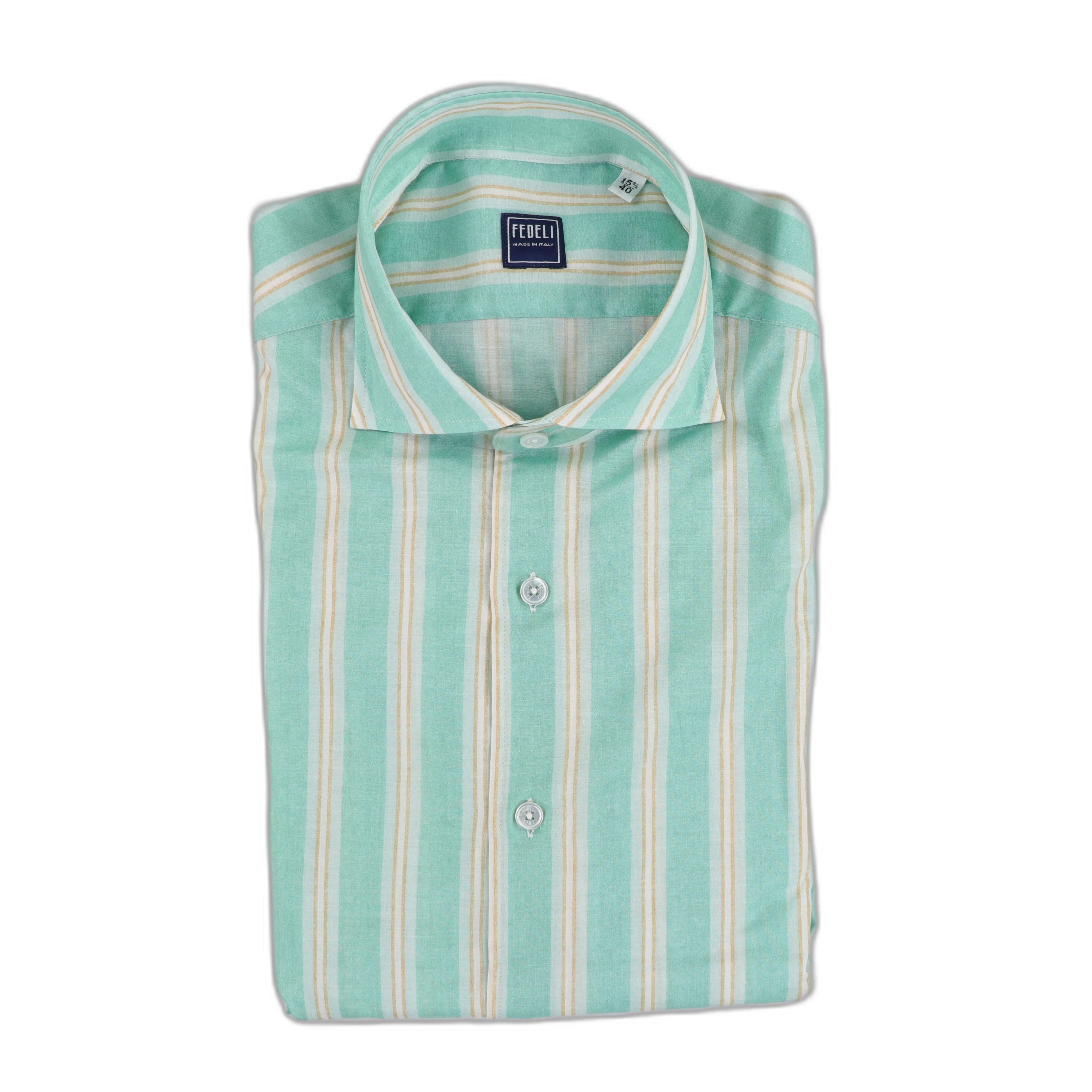 Sean Panamino Cotton Blend Printed Sport Shirt in Green Stripe