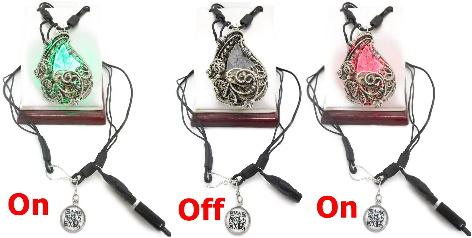 Seasonal Colors Leaf Necklace with Upcycled Electronic and Watch Parts, Steampunk/Cyberpunk Fusion
