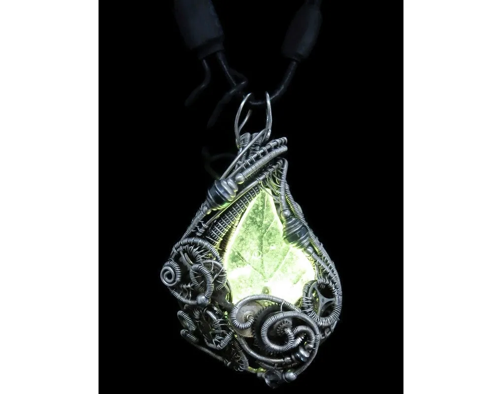 Seasonal Colors Leaf Necklace with Upcycled Electronic and Watch Parts, Steampunk/Cyberpunk Fusion