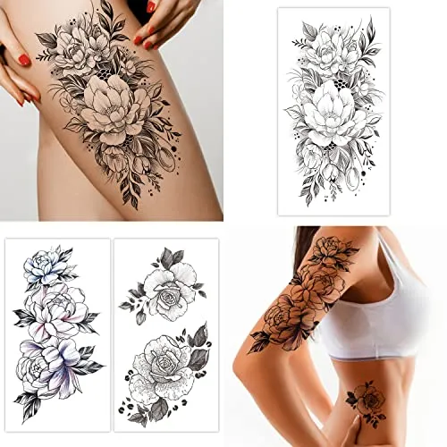 Semi Permanent Half Sleeve Tattoos Body Leg Makeup Waterproof, Flower Tatuajes Temporales-12 Sheets
