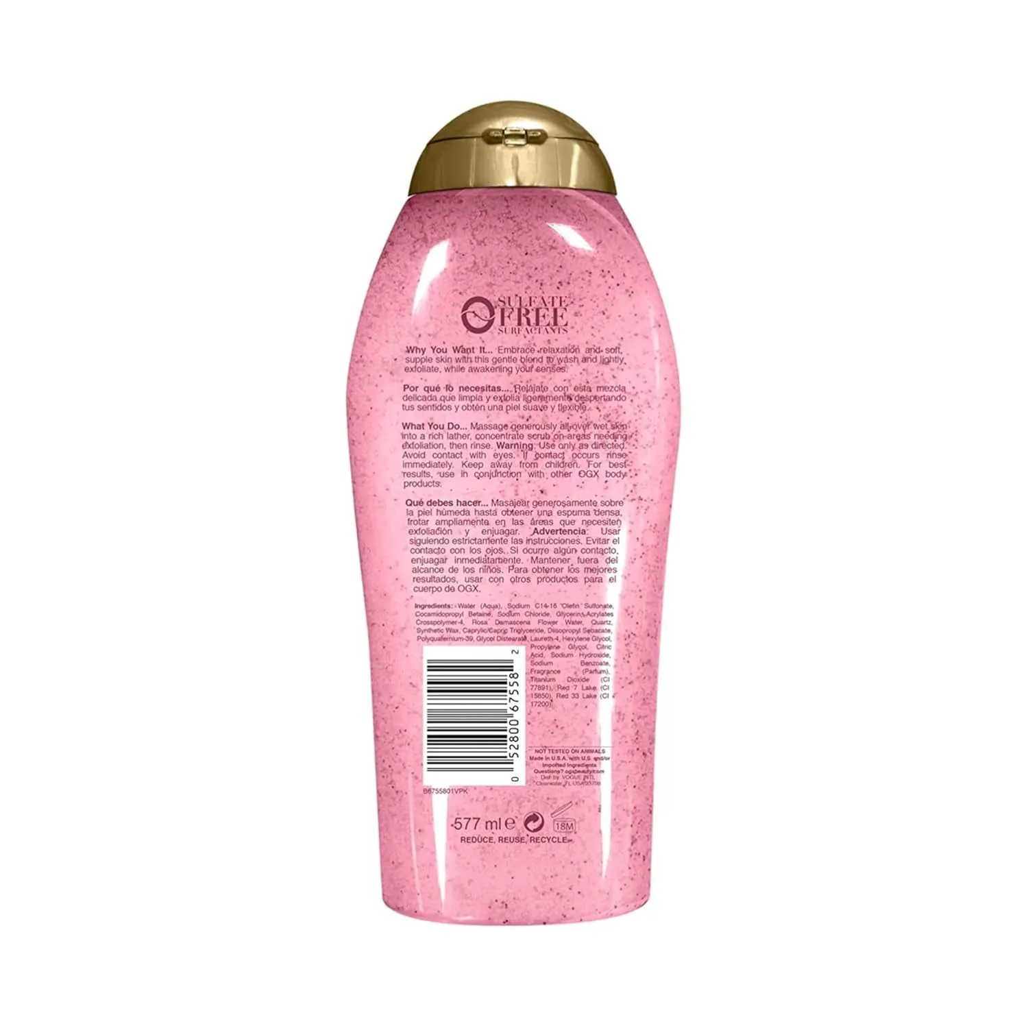 Sensitive   Pink Sea Salt & Rosewater Sulfate-Free Soothing Body Scrub with Healing Rose Quartz, Gentle Exfoliating Daily Body Wash to Soften & Smooth Skin, 19.5 Fl Oz
