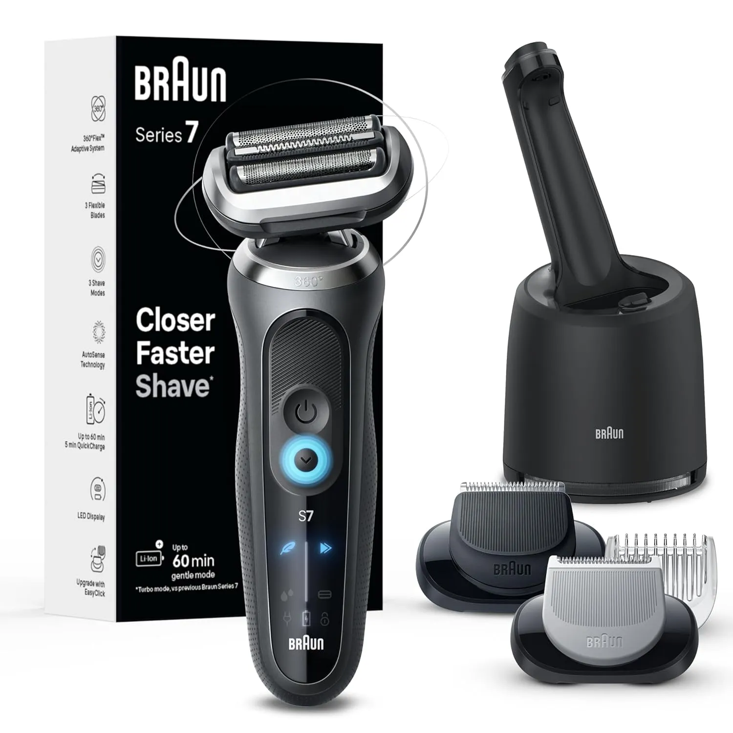 Series 7 7075Cc Electric Razor for Men with Smartcare Center, Beard Trimmer, Wet & Dry, Rechargeable, Cordless Foil Shaver, Black