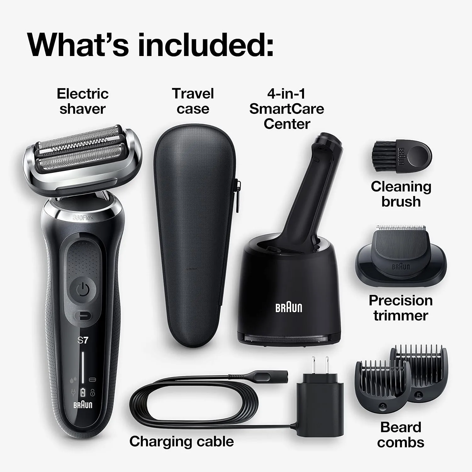 Series 7 7075Cc Electric Razor for Men with Smartcare Center, Beard Trimmer, Wet & Dry, Rechargeable, Cordless Foil Shaver, Black