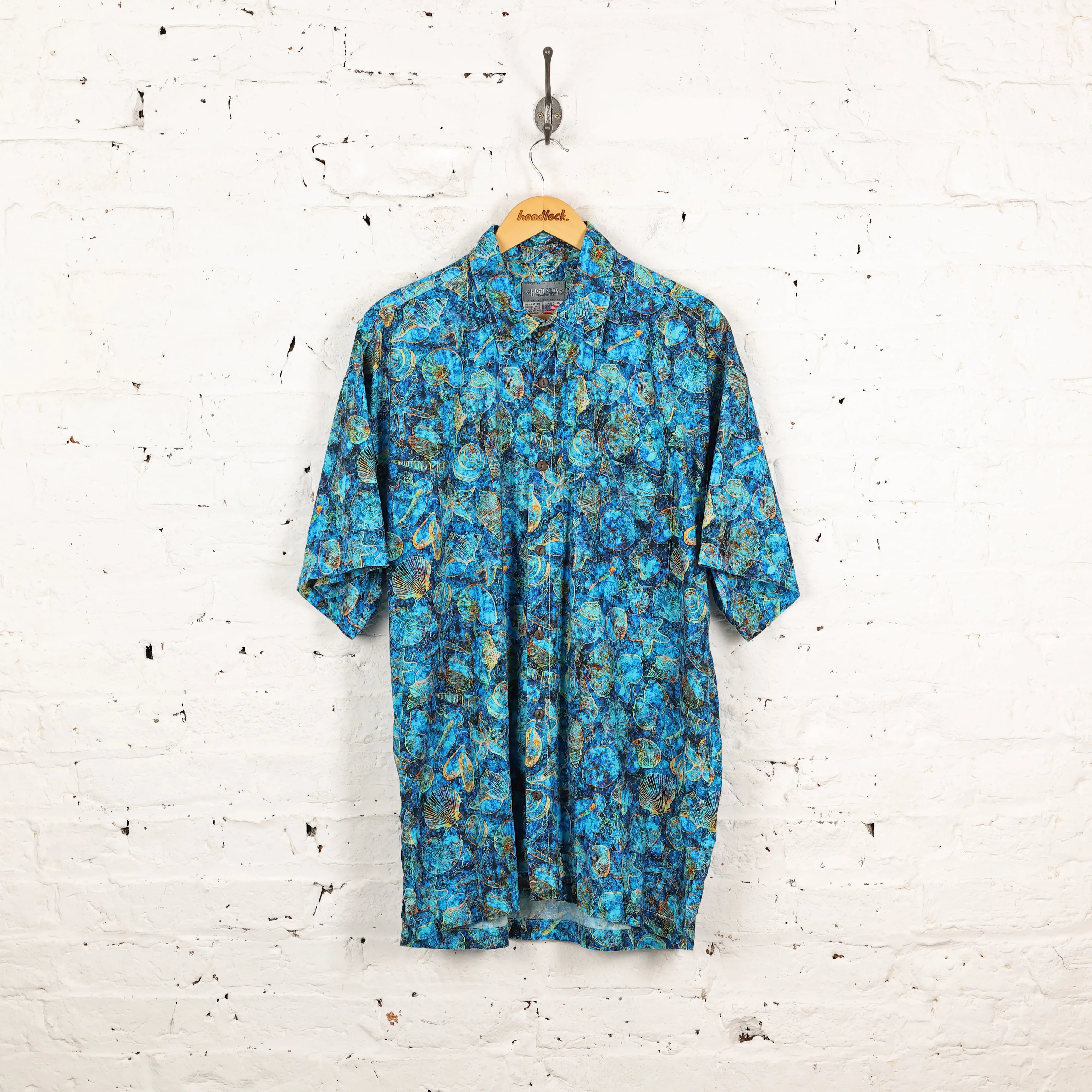 Shells Pattern Short Sleeve Shirt - Blue - XL