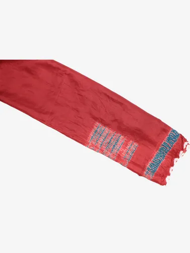 Shibori Silk handmade Red and Teal Jewel tone scarf