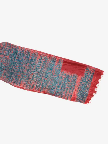 Shibori Silk handmade Red and Teal Jewel tone scarf