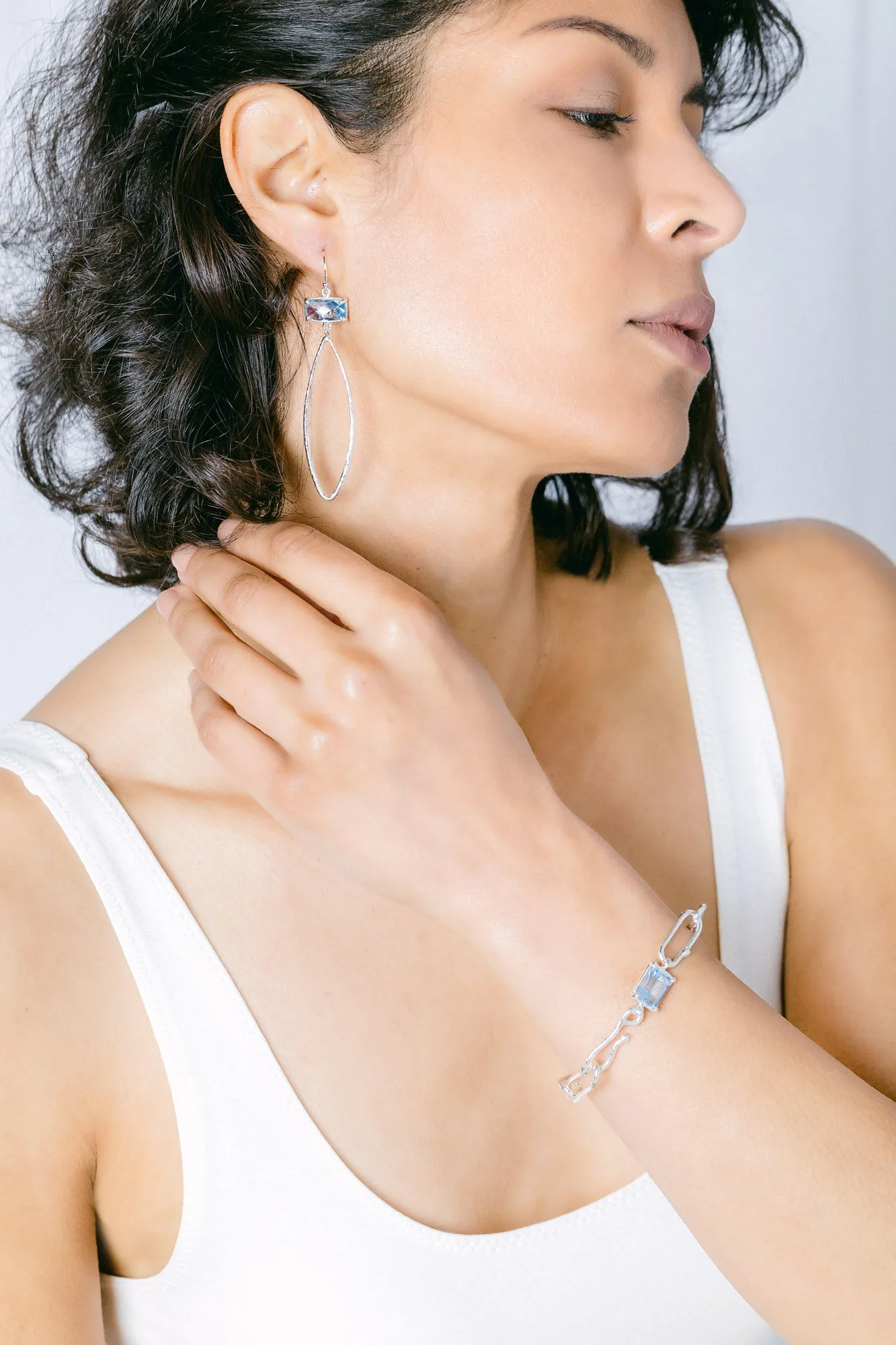 Shimmer Teardrop Earrings in Blue Quartz
