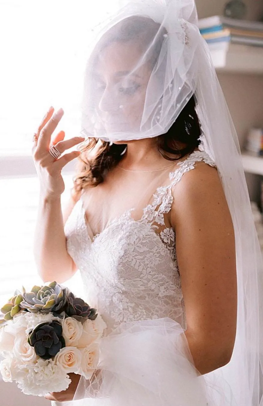Short Birdcage Wedding Veil with Crystals   Rhinestones