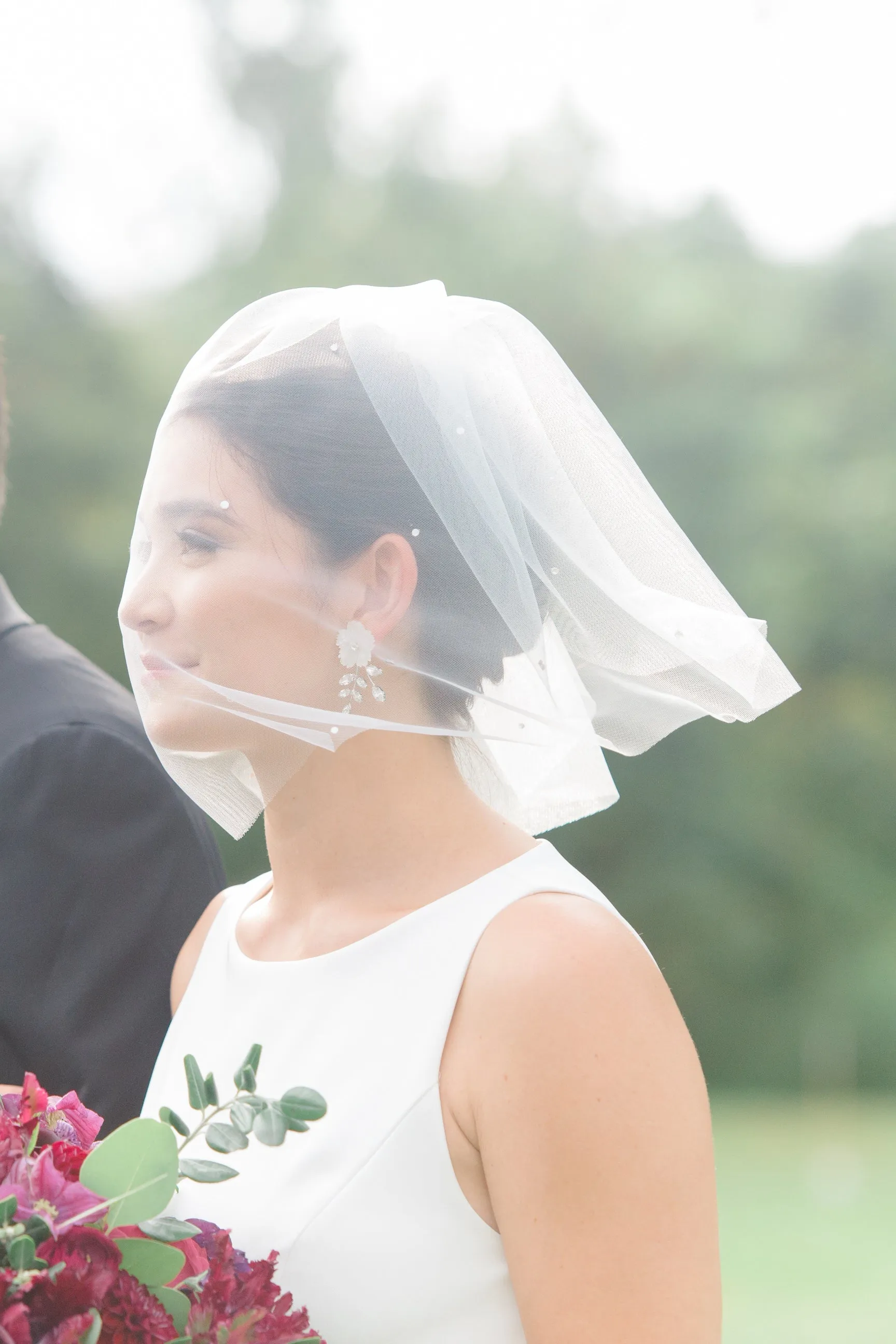 Short Birdcage Wedding Veil with Crystals   Rhinestones