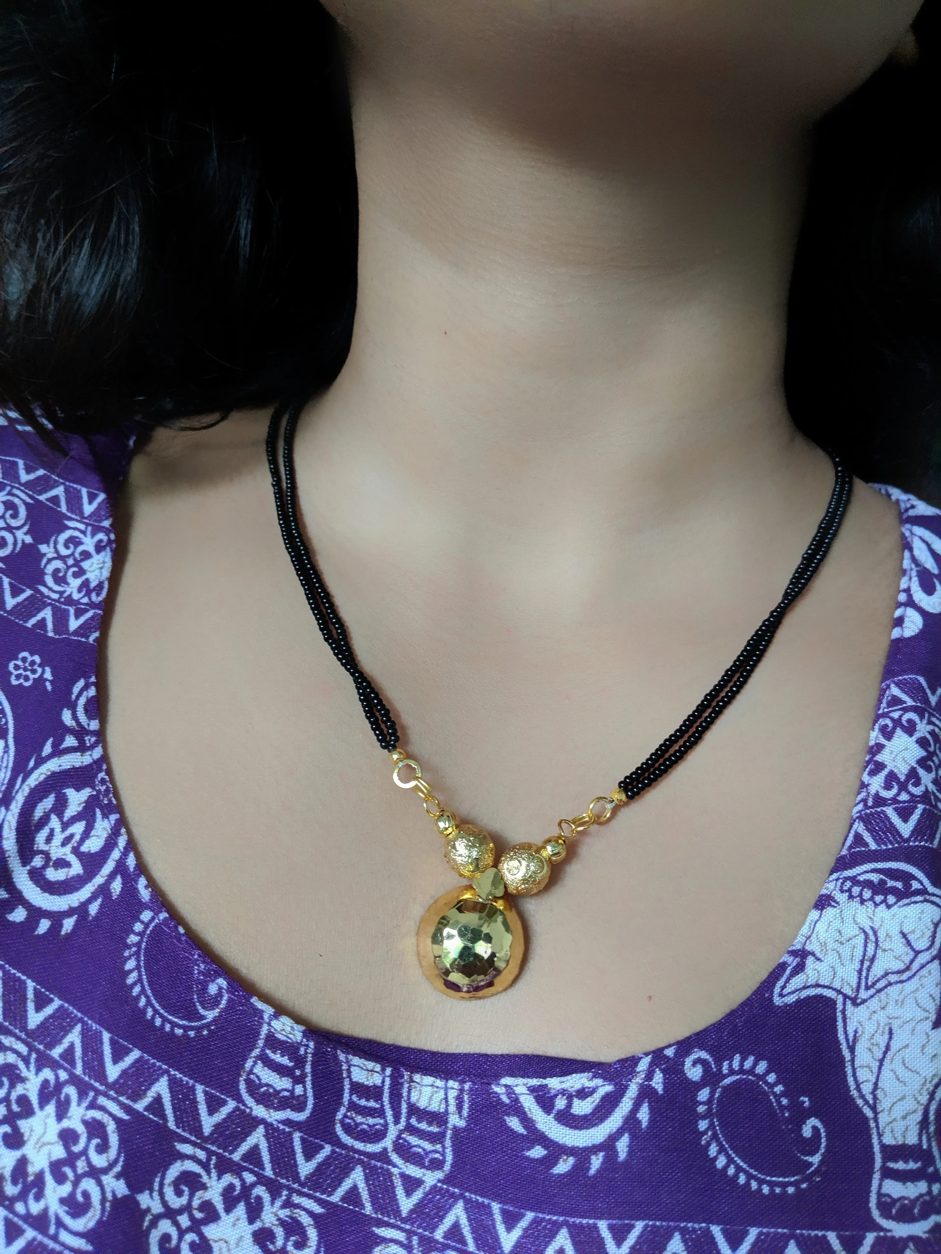 Short Mangalsutra Designs Gold Plated Latest Vati Pendant Traditional Mangalsutra