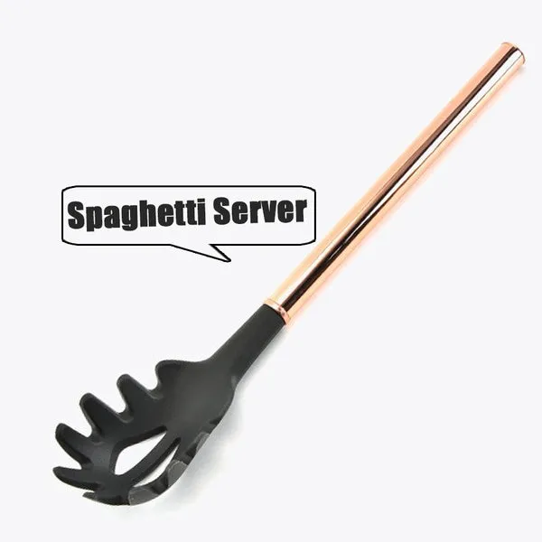 Silicone Non-scratch Cooking Kitchen Utensils Set Rose Gold Stainless Steel Handle