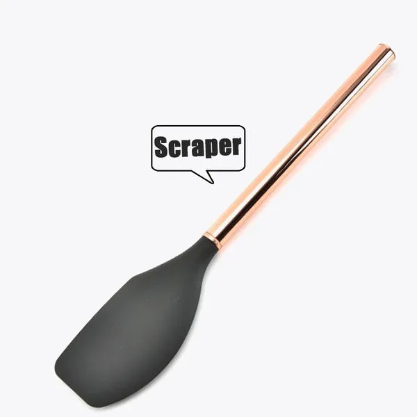 Silicone Non-scratch Cooking Kitchen Utensils Set Rose Gold Stainless Steel Handle