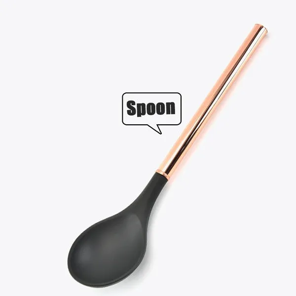 Silicone Non-scratch Cooking Kitchen Utensils Set Rose Gold Stainless Steel Handle