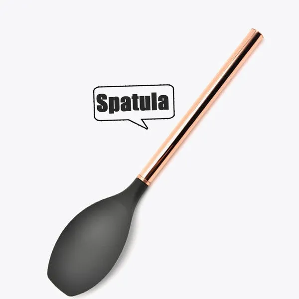 Silicone Non-scratch Cooking Kitchen Utensils Set Rose Gold Stainless Steel Handle