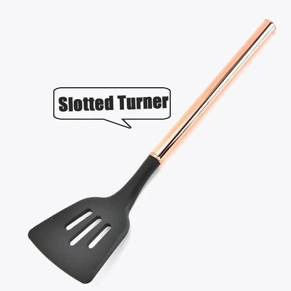 Silicone Non-scratch Cooking Kitchen Utensils Set Rose Gold Stainless Steel Handle